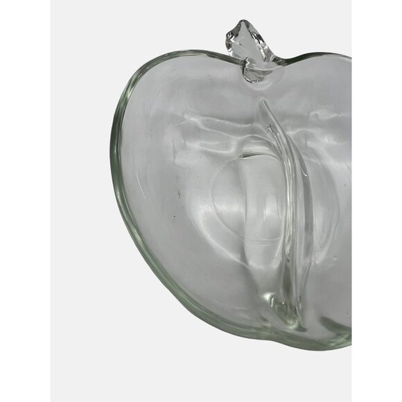 Apple Shaped Clear Glass Divided Snack Dish 6.5" x 6" Nuts Candy - Picture 2 of 5